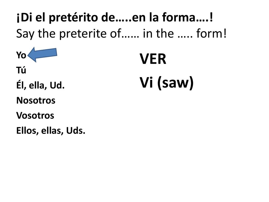 ¡Di el pretérito de…. en la forma…. Say the preterite of…… in the …