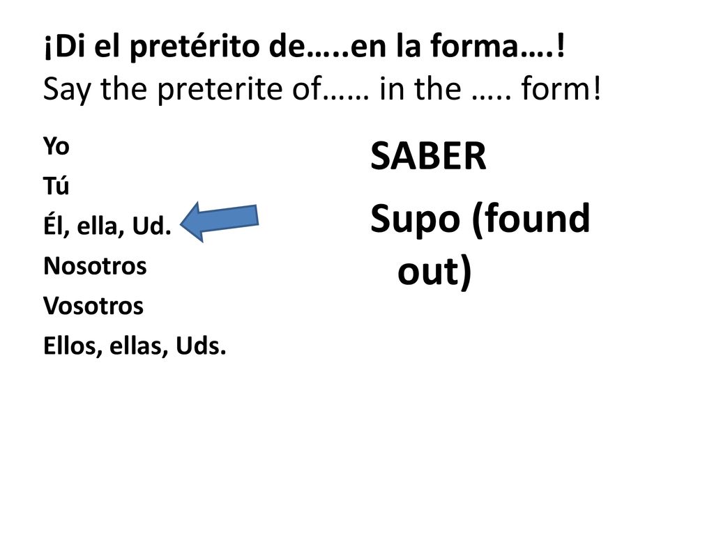 ¡Di el pretérito de…. en la forma…. Say the preterite of…… in the …