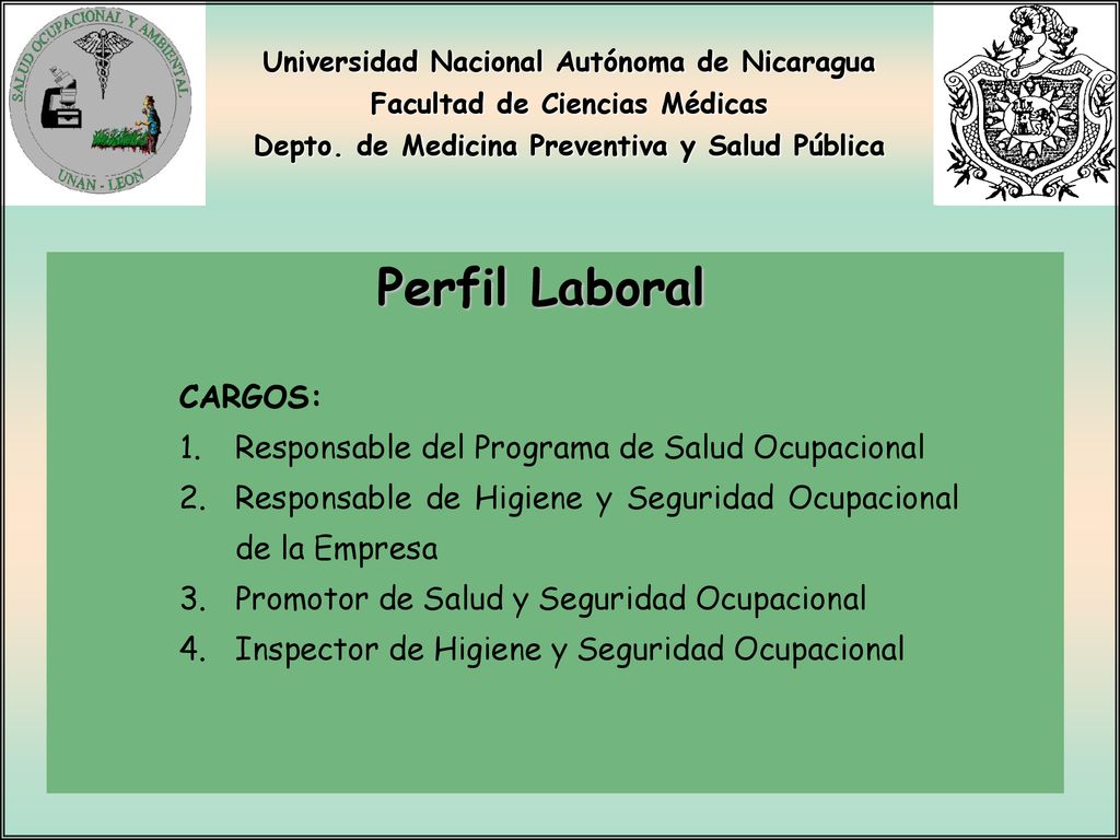 Perfil Laboral CARGOS: Responsable del Programa de Salud Ocupacional