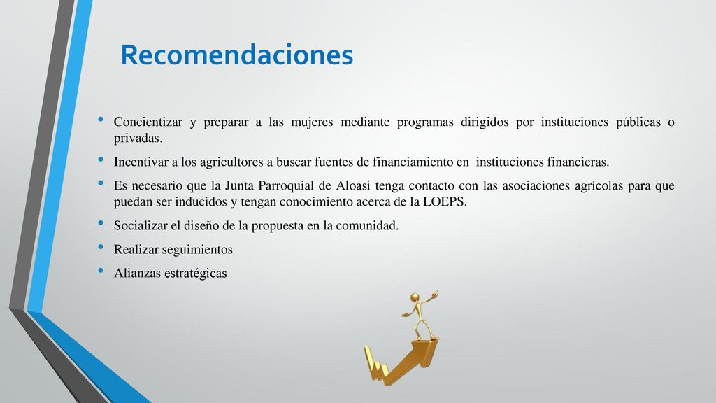 Recomendaciones Concientizar y preparar a las mujeres mediante programas dirigidos por instituciones públicas o privadas.