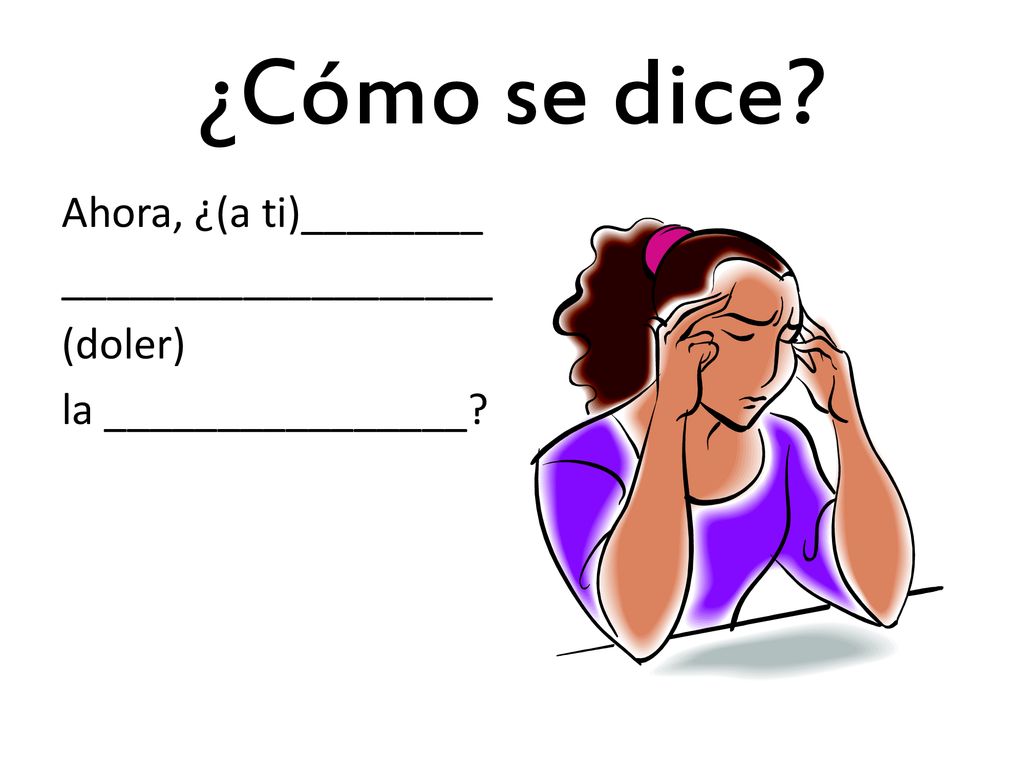 ¿Cómo se dice Ahora, ¿(a ti)________ ___________________ (doler) la ________________