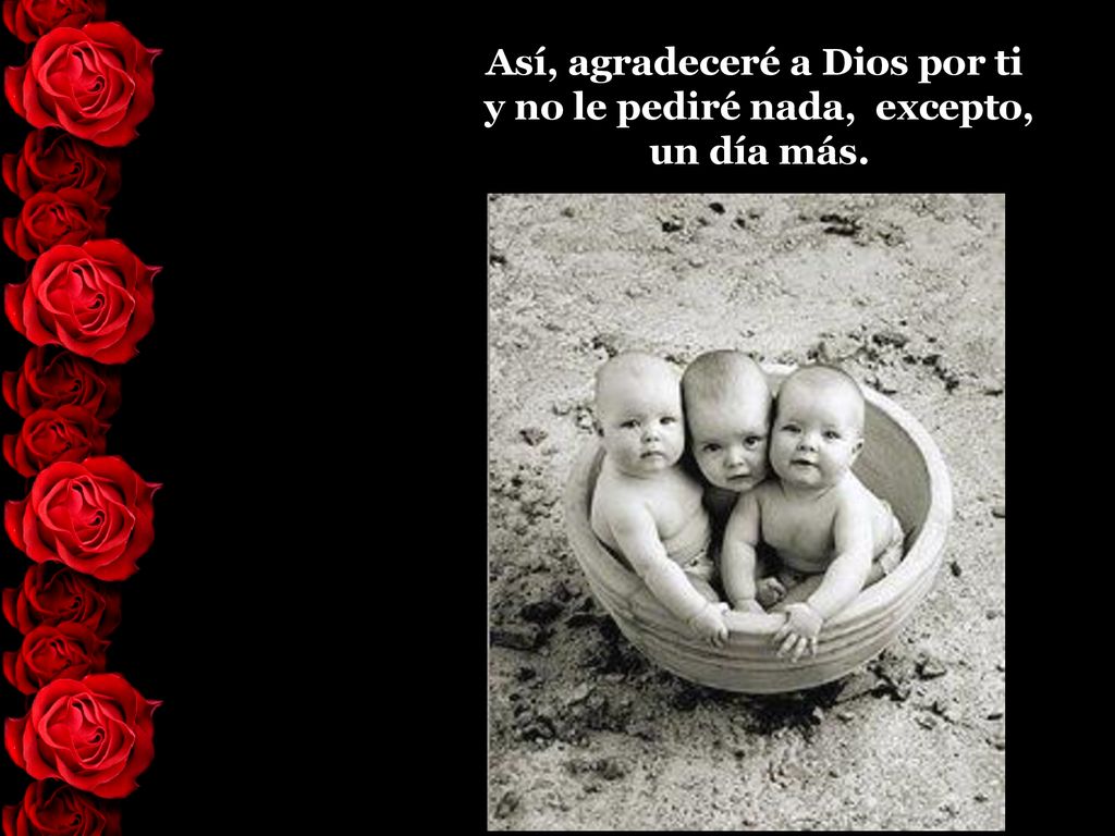 Así, agradeceré a Dios por ti y no le pediré nada, excepto, un día más.