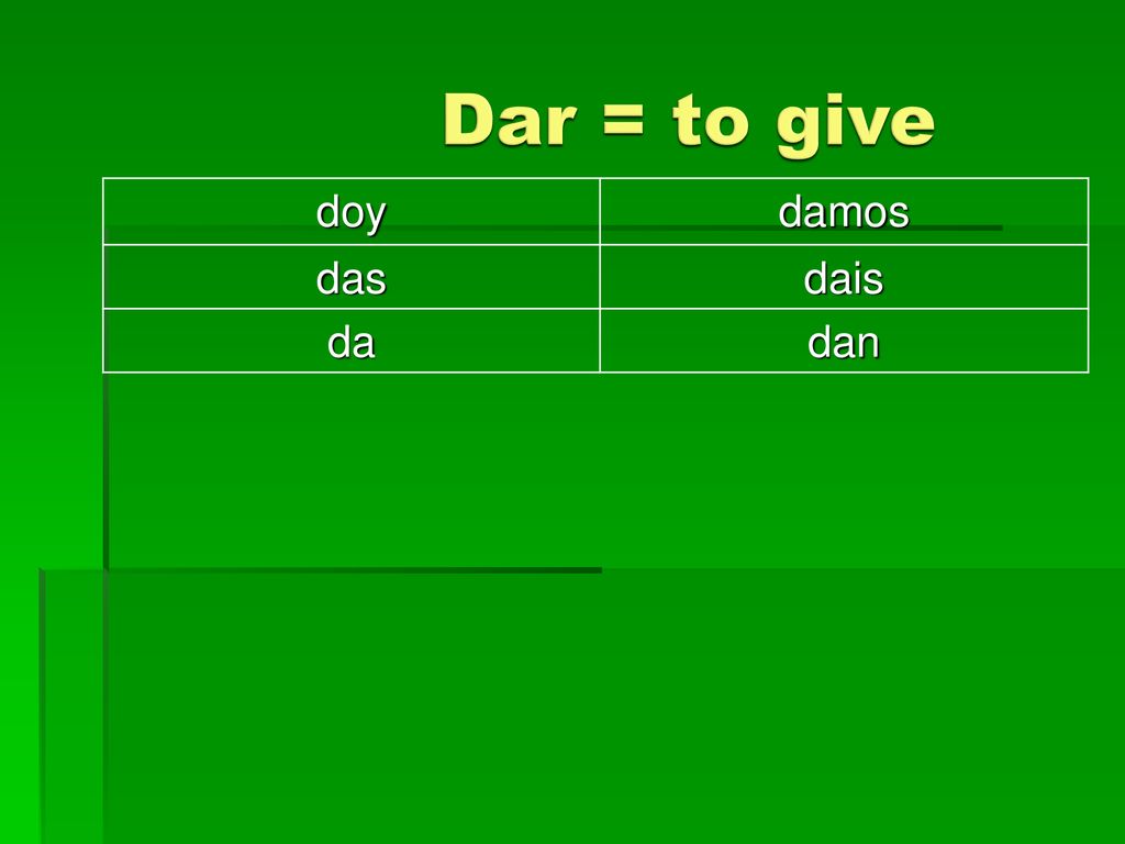 Dar = to give doy damos das dais da dan