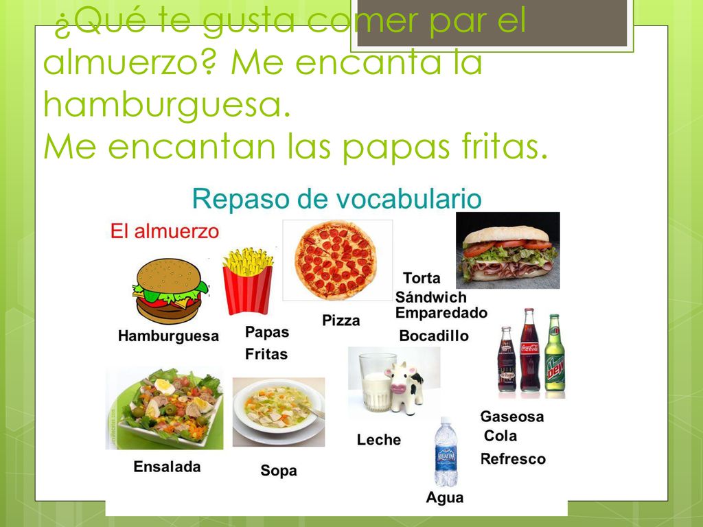 ¿Qué te gusta comer par el almuerzo. Me encanta la hamburguesa