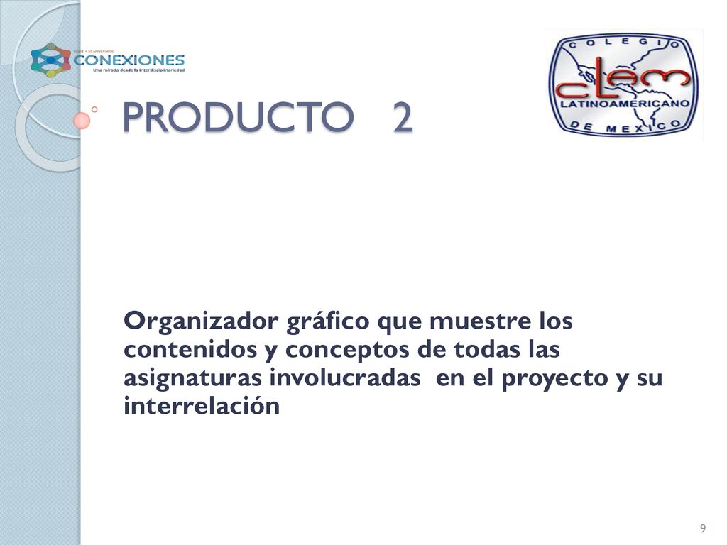 PRODUCTO 2 Organizador gráfico que muestre los contenidos y conceptos de todas las asignaturas involucradas en el proyecto y su interrelación.