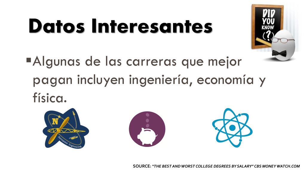 Datos Interesantes Algunas de las carreras que mejor pagan incluyen ingeniería, economía y física.