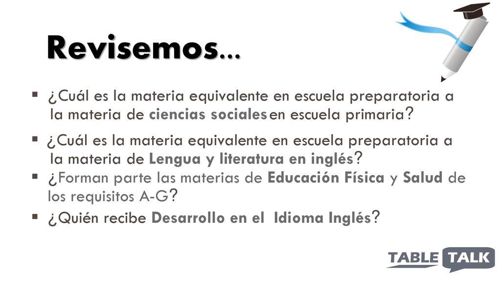 Revisemos... ¿Cuál es la materia equivalente en escuela preparatoria a