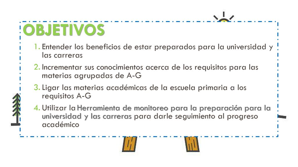OBJETIVOS Entender los beneficios de estar preparados para la universidad y las carreras.
