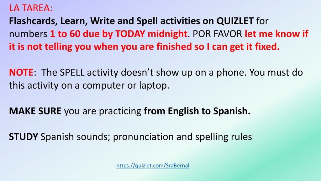 Flashcards, Learn, Write and Spell activities on QUIZLET for