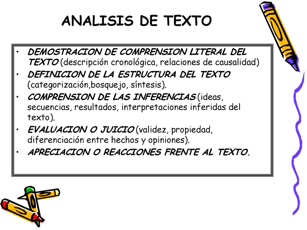 ANALISIS DE TEXTO DEMOSTRACION DE COMPRENSION LITERAL DEL TEXTO (descripción cronológica, relaciones de causalidad)