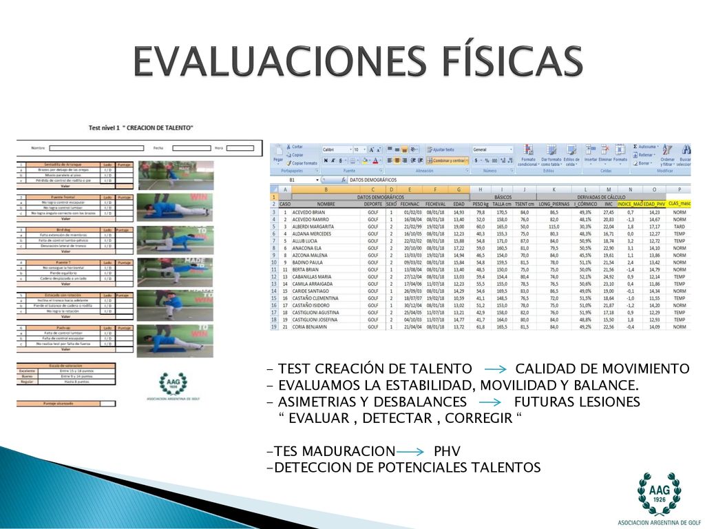 EVALUACIONES FÍSICAS TEST CREACIÓN DE TALENTO CALIDAD DE MOVIMIENTO - EVALUAMOS LA ESTABILIDAD, MOVILIDAD Y BALANCE.