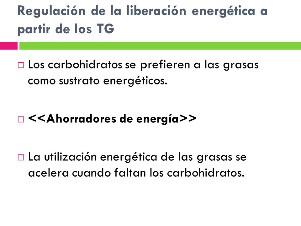 Regulación de la liberación energética a partir de los TG