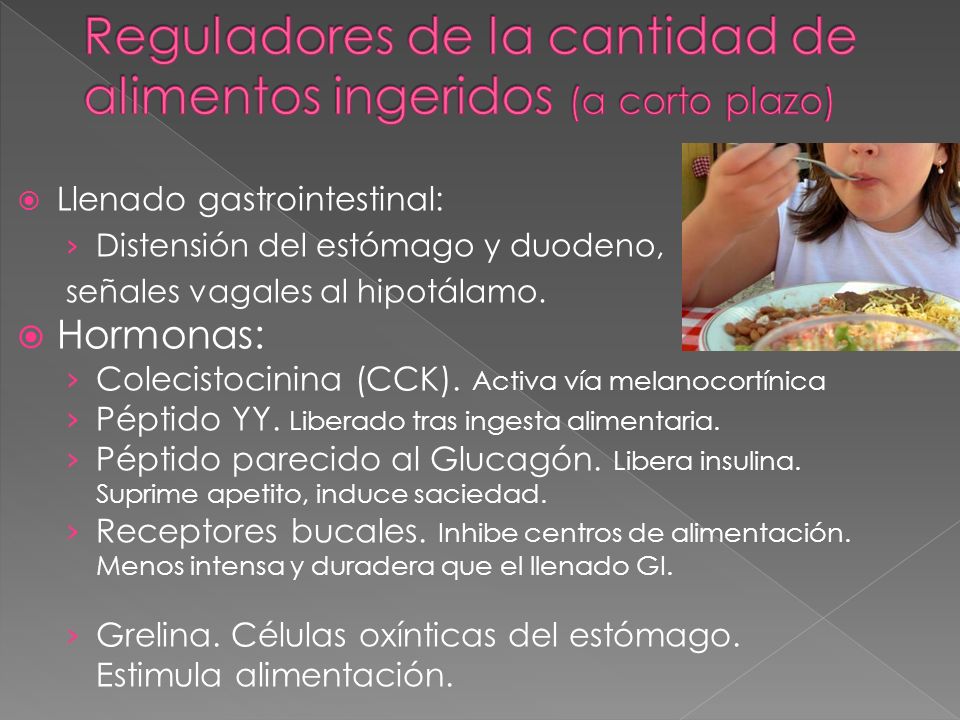 Reguladores de la cantidad de alimentos ingeridos (a corto plazo)
