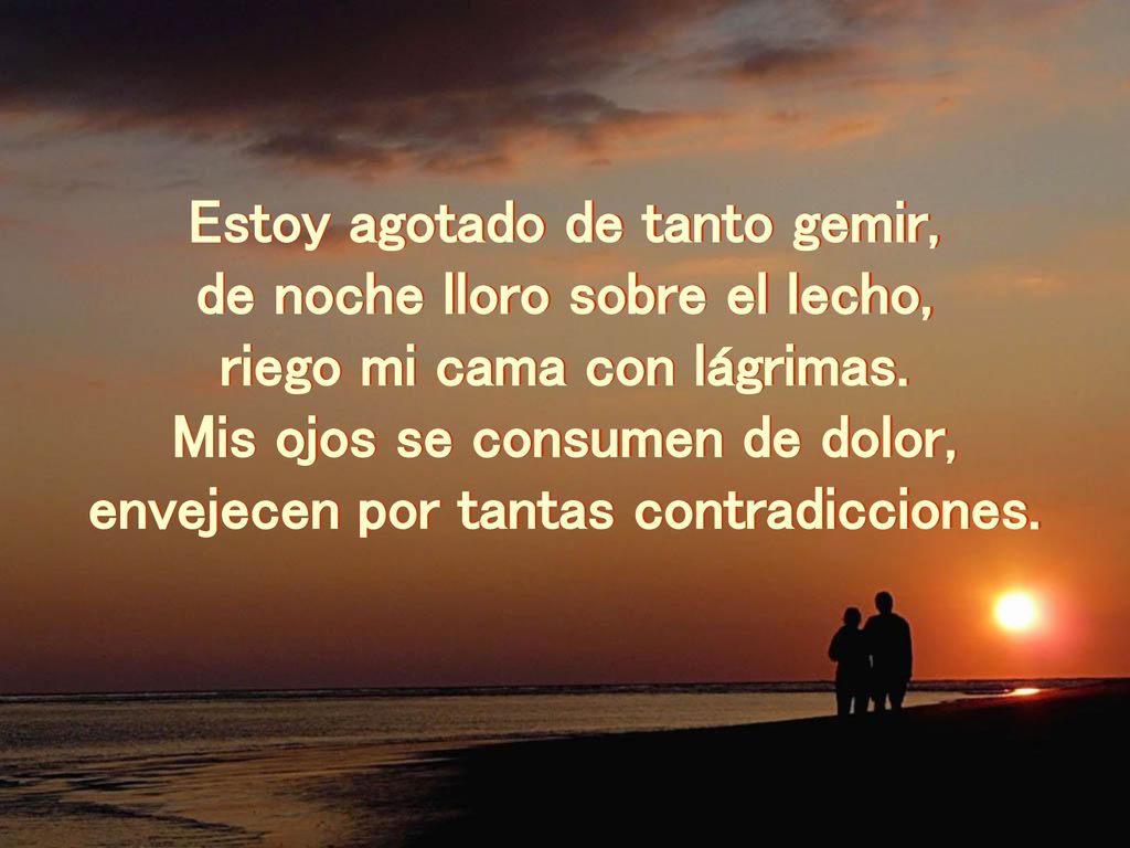 Estoy agotado de tanto gemir, de noche lloro sobre el lecho,
