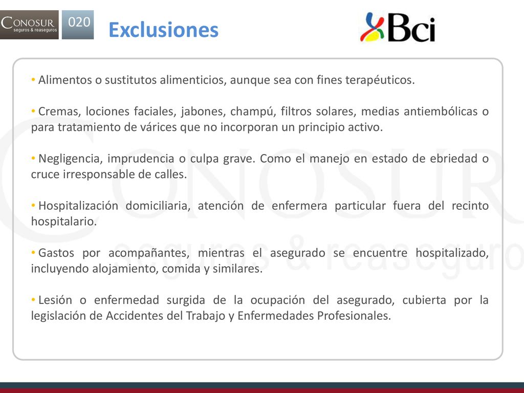 020. Exclusiones. Alimentos o sustitutos alimenticios, aunque sea con fines terapéuticos.