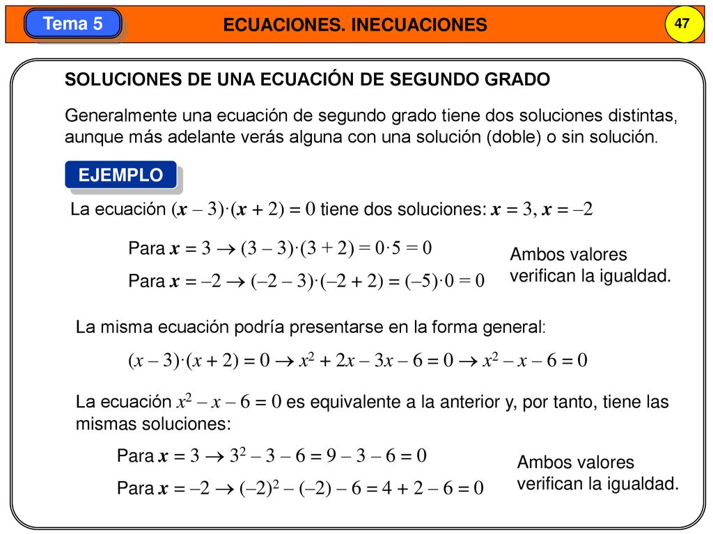 (x – 3)·(x + 2) = 0  x2 + 2x – 3x – 6 = 0  x2 – x – 6 = 0