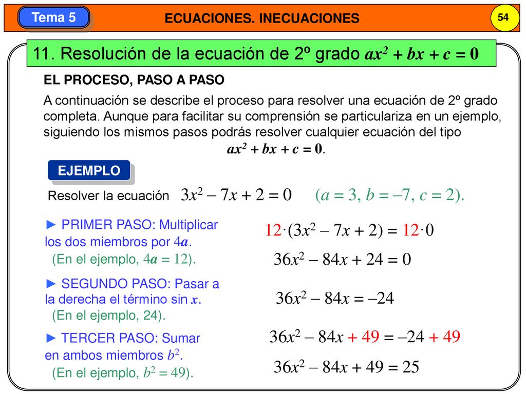 11. Resolución de la ecuación de 2º grado ax2 + bx + c = 0