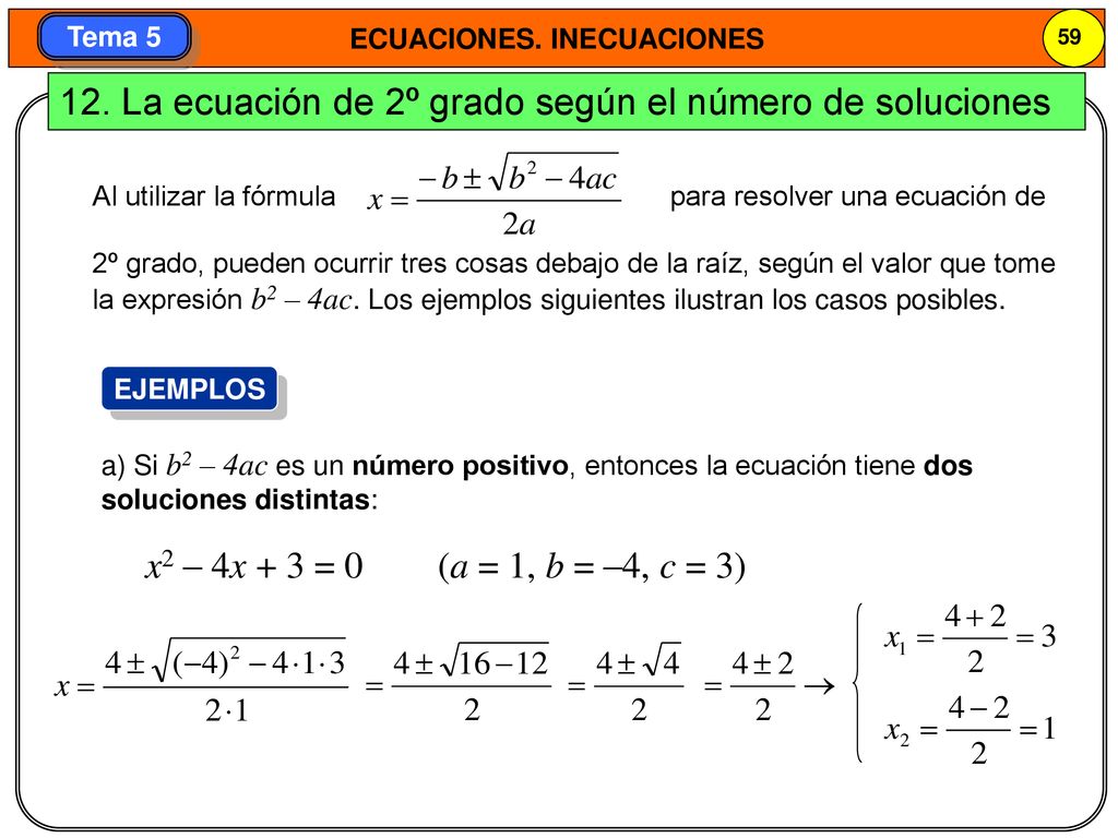 12. La ecuación de 2º grado según el número de soluciones