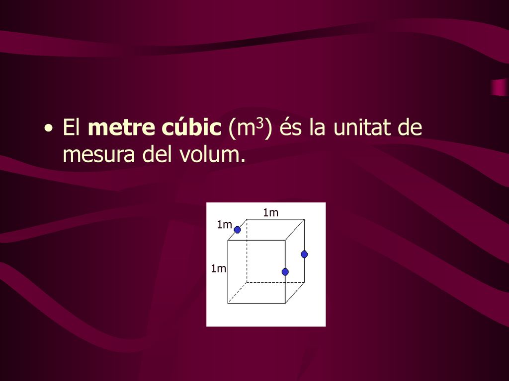 El metre cúbic (m3) és la unitat de mesura del volum.