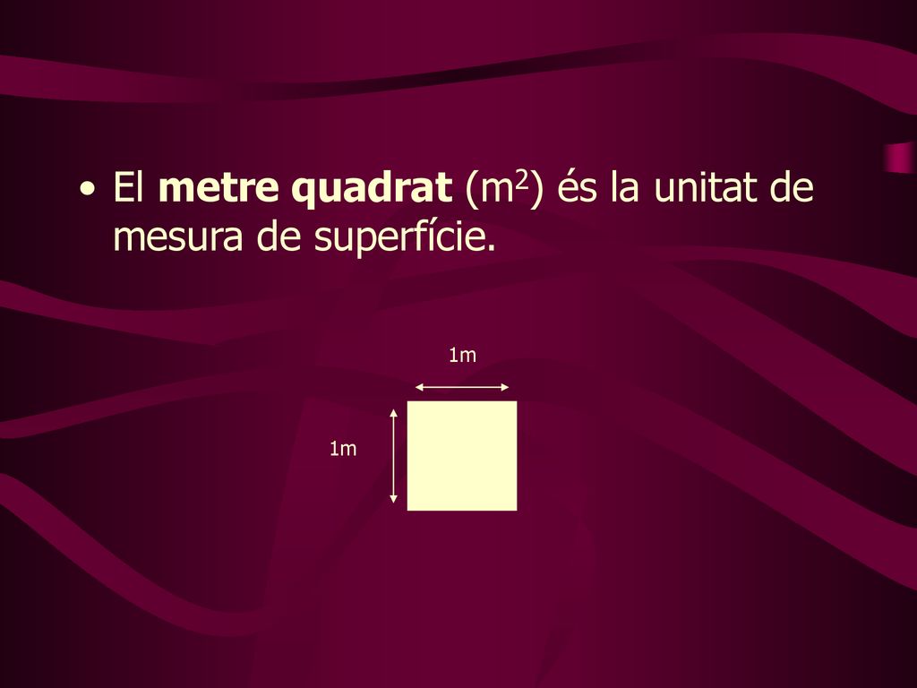 El metre quadrat (m2) és la unitat de mesura de superfície.