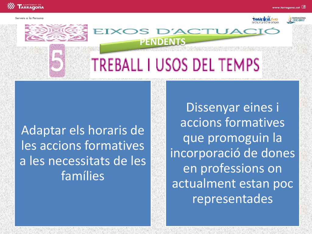 PENDENTS Adaptar els horaris de les accions formatives a les necessitats de les famílies.