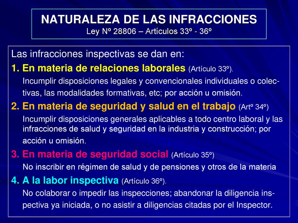 NATURALEZA DE LAS INFRACCIONES Ley Nº – Artículos 33º - 36º