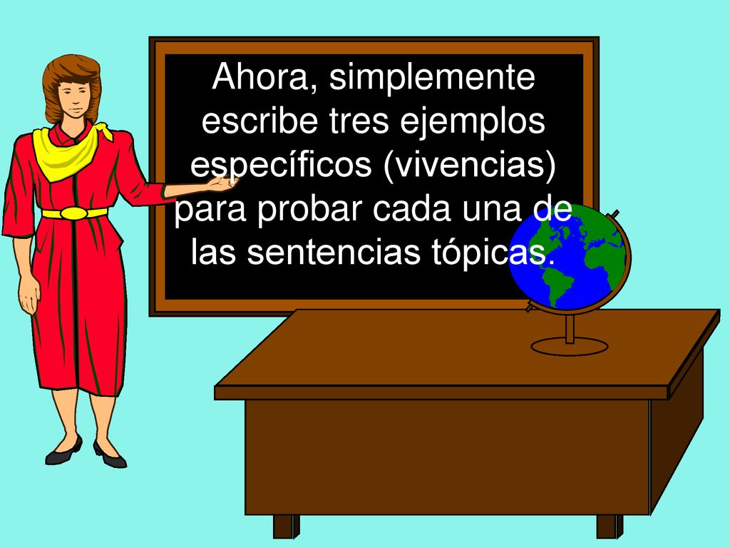 Ahora, simplemente escribe tres ejemplos específicos (vivencias) para probar cada una de las sentencias tópicas.