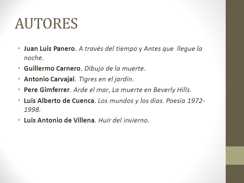 AUTORES Juan Luis Panero. A través del tiempo y Antes que llegue la noche. Guillermo Carnero. Dibujo de la muerte.