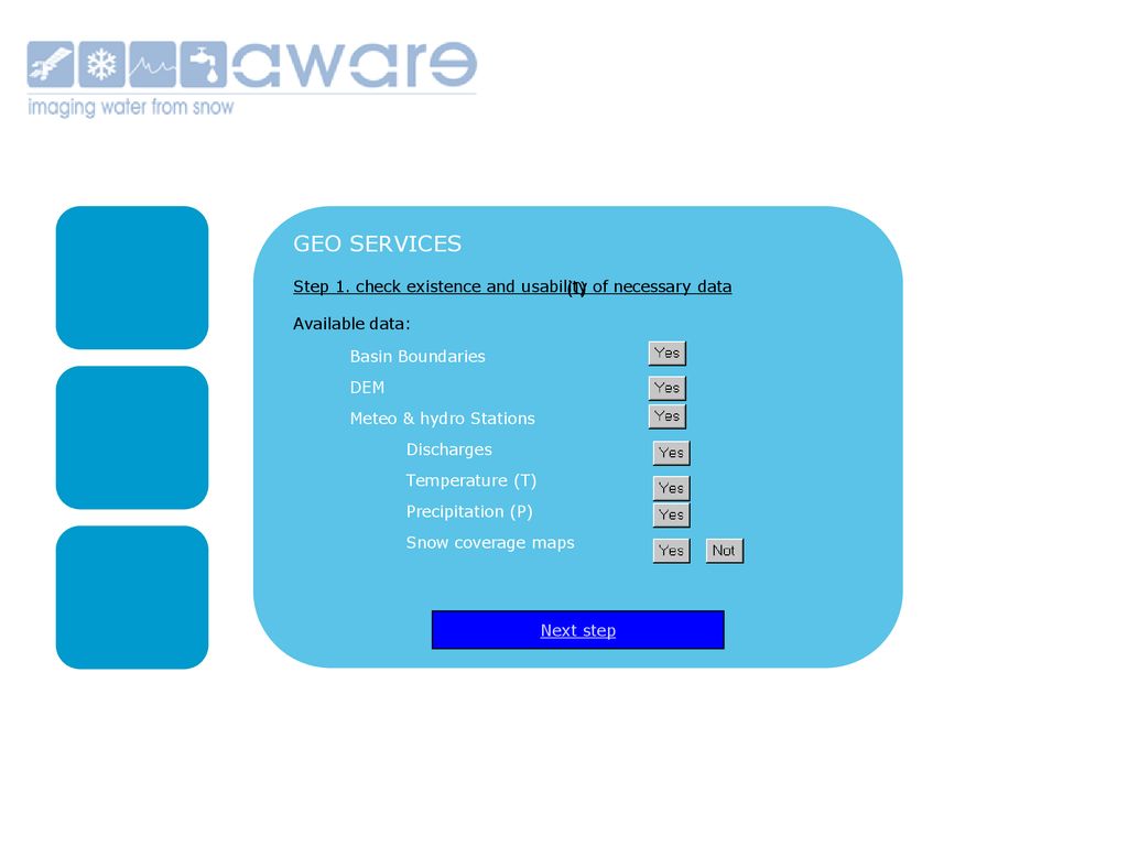 GEO SERVICES Step 1. check existence and usability of necessary data