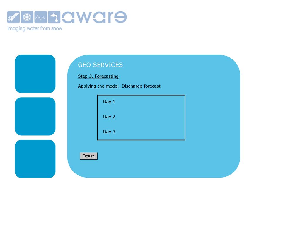 GEO SERVICES Step 3. Forecasting Applying the model Discharge forecast