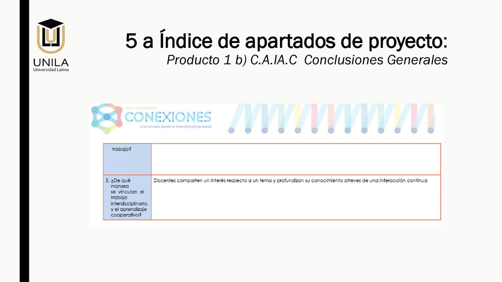 5 a Índice de apartados de proyecto: Producto 1 b) C. A. IA