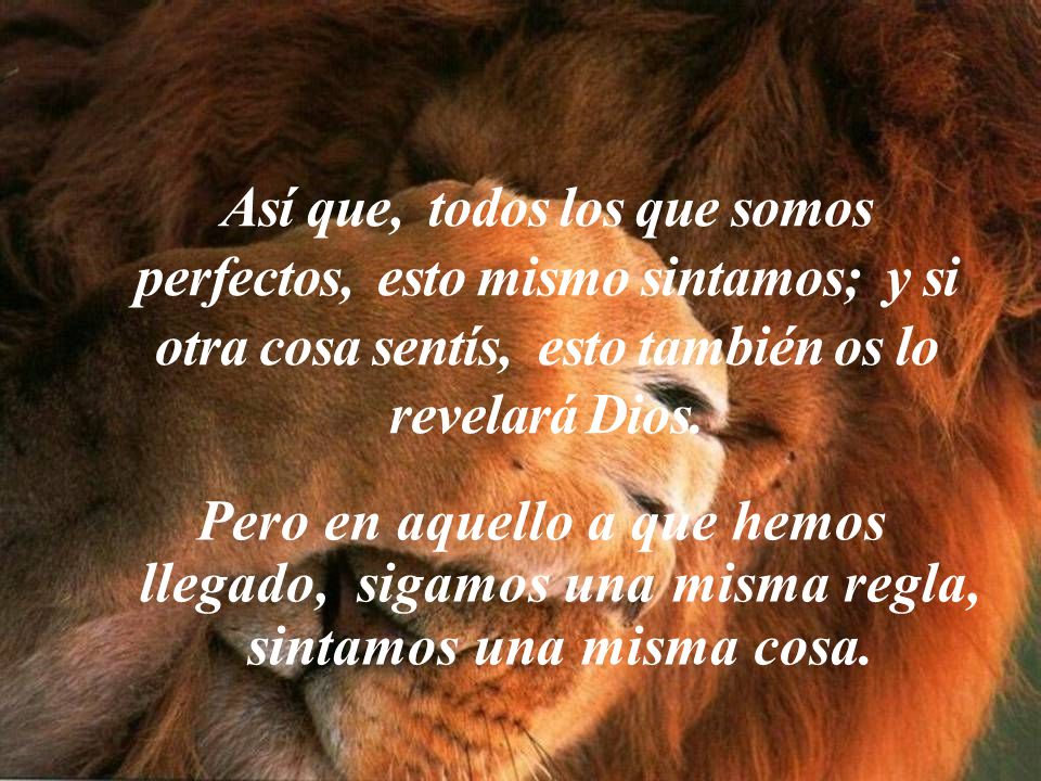 Así que, todos los que somos perfectos, esto mismo sintamos; y si otra cosa sentís, esto también os lo revelará Dios.