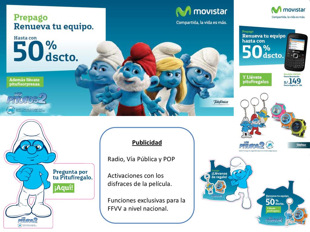 Publicidad Radio, Vía Pública y POP. Activaciones con los disfraces de la película.