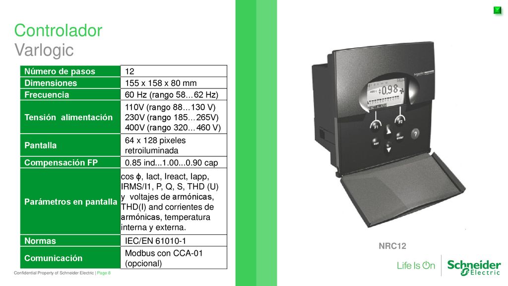Controlador Varlogic Número de pasos 12 Dimensiones 155 x 158 x 80 mm
