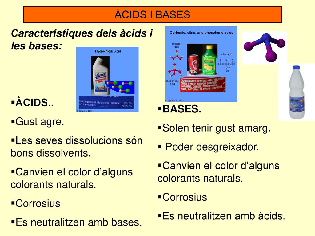 ÀCIDS I BASES Característiques dels àcids i les bases: ÀCIDS.. BASES. Gust agre. Solen tenir gust amarg.
