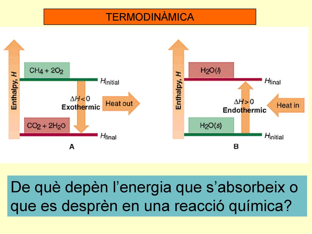 TERMODINÀMICA De què depèn l’energia que s’absorbeix o que es desprèn en una reacció química