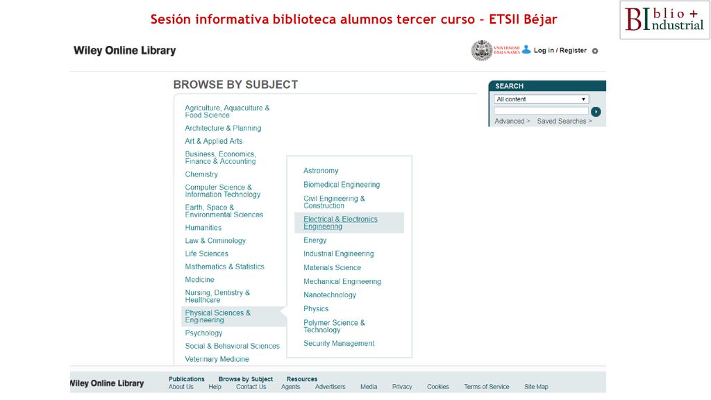 Sesión informativa biblioteca alumnos tercer curso – ETSII Béjar