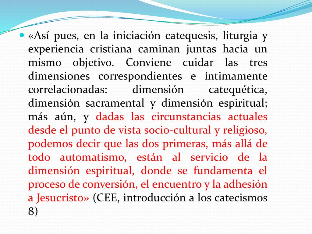 «Así pues, en la iniciación catequesis, liturgia y experiencia cristiana caminan juntas hacia un mismo objetivo.