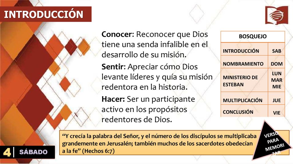 INTRODUCCIÓN Conocer: Reconocer que Dios tiene una senda infalible en el desarrollo de su misión.