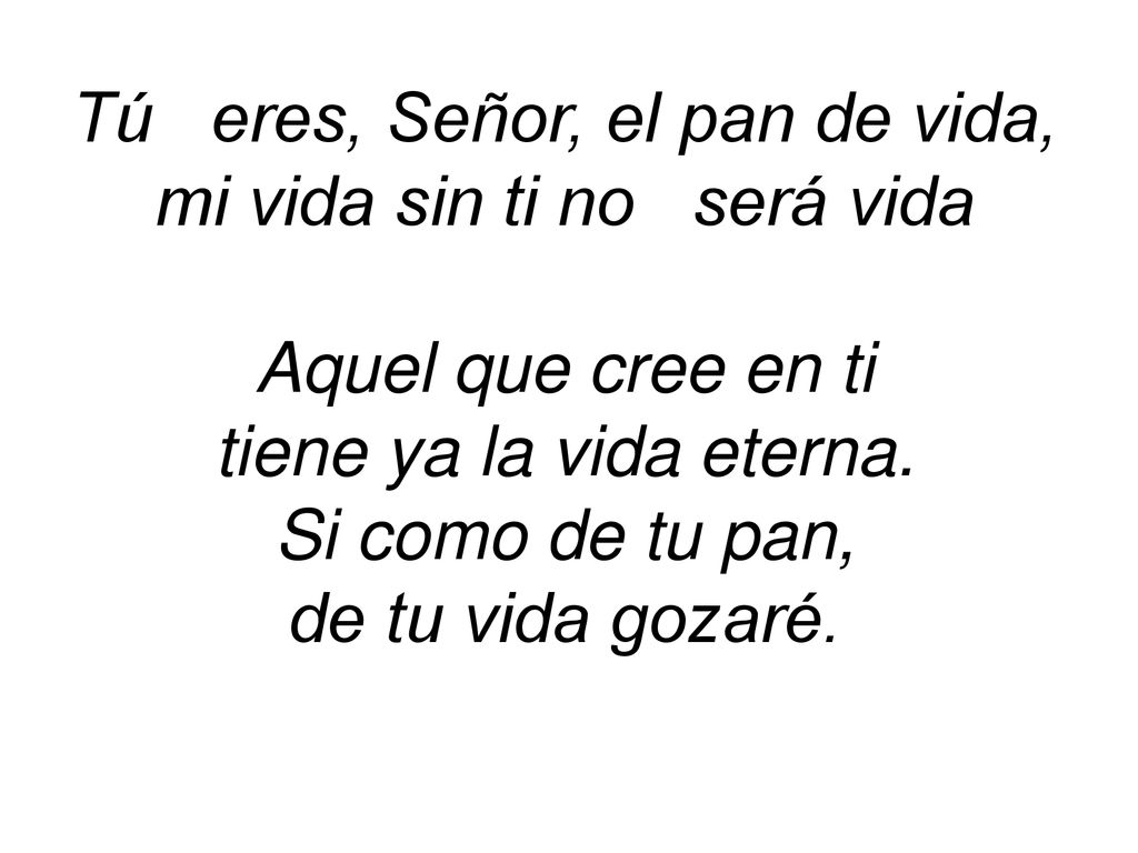 Tú eres, Señor, el pan de vida, mi vida sin ti no será vida