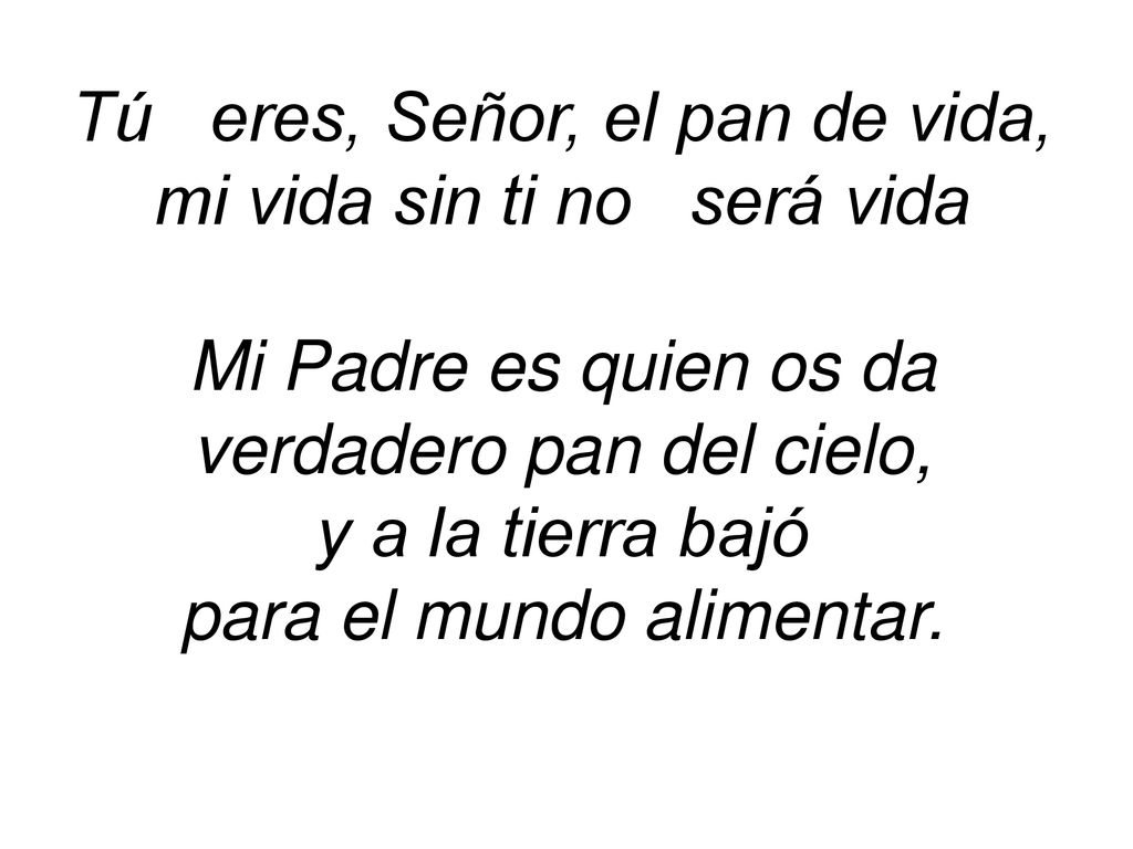 Tú eres, Señor, el pan de vida, mi vida sin ti no será vida