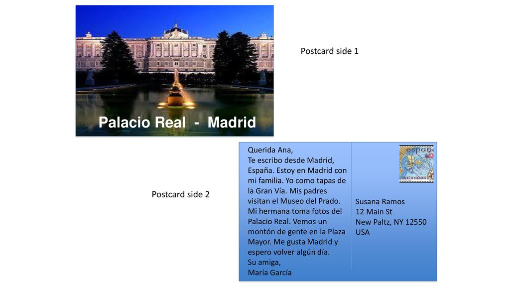 Palacio Real - Madrid Postcard side 1 Postcard side 2 Querida Ana,