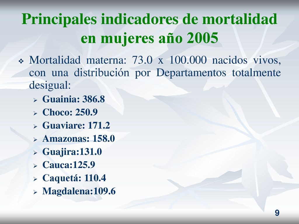 Principales indicadores de mortalidad en mujeres año 2005