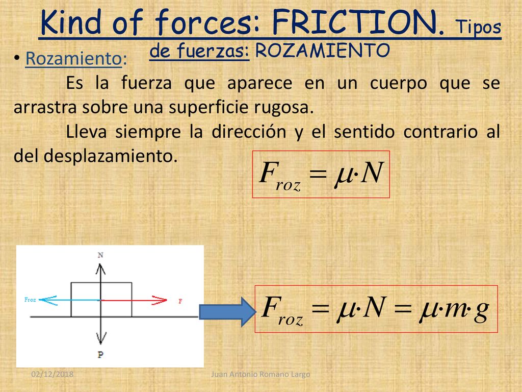 Kind of forces: FRICTION. Tipos de fuerzas: ROZAMIENTO