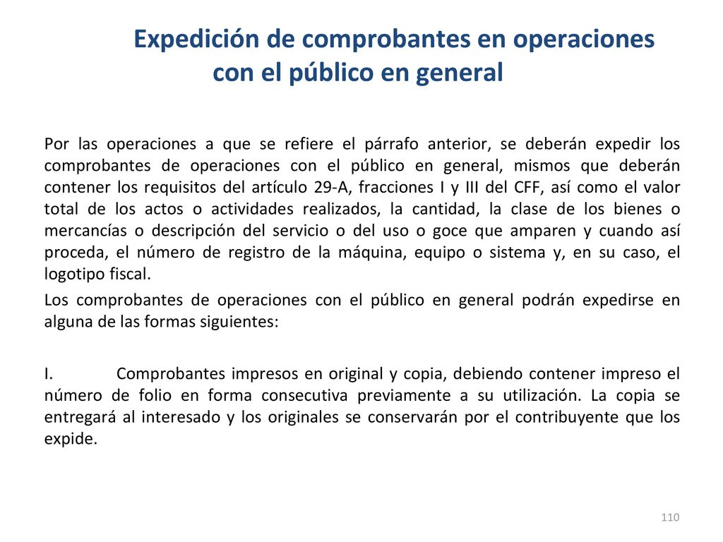 Expedición de comprobantes en operaciones con el público en general
