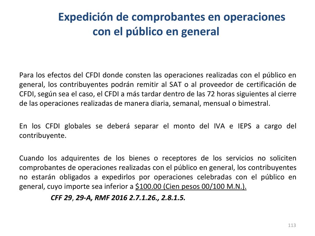 Expedición de comprobantes en operaciones con el público en general