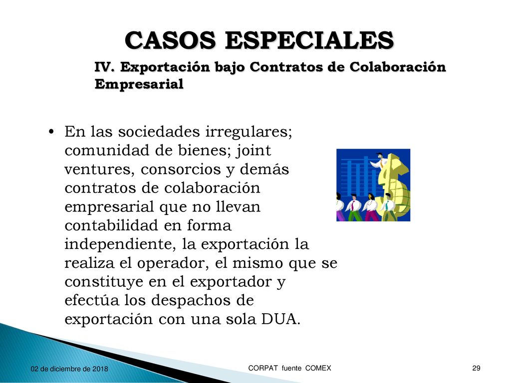 CASOS ESPECIALES IV. Exportación bajo Contratos de Colaboración Empresarial.