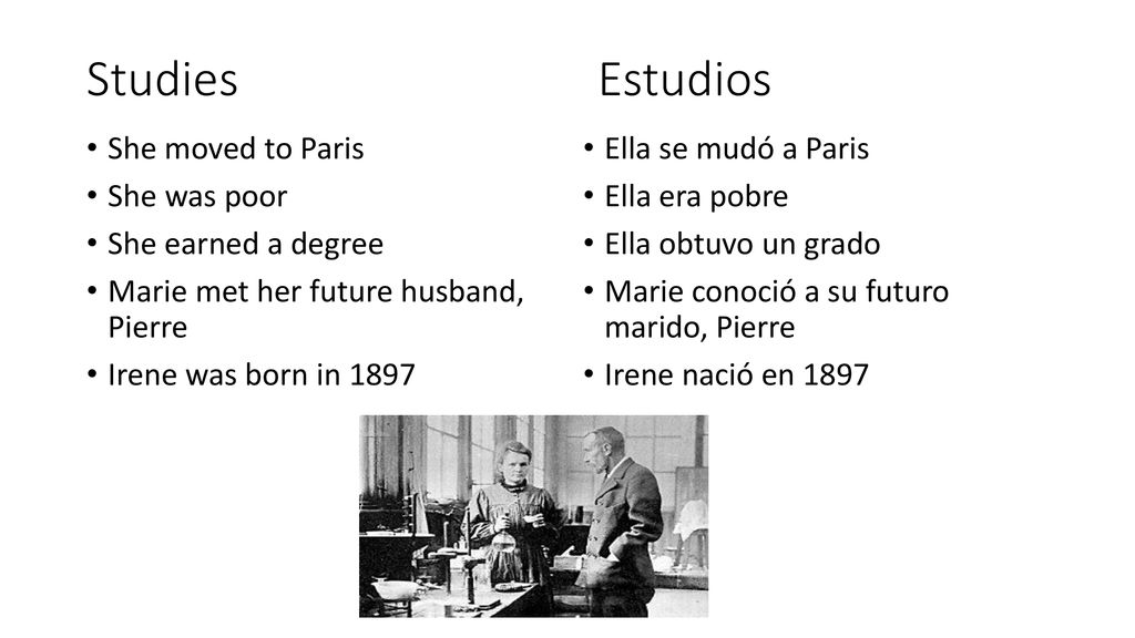 Studies Estudios She moved to Paris She was poor She earned a degree