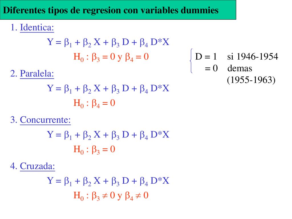 Diferentes tipos de regresion con variables dummies