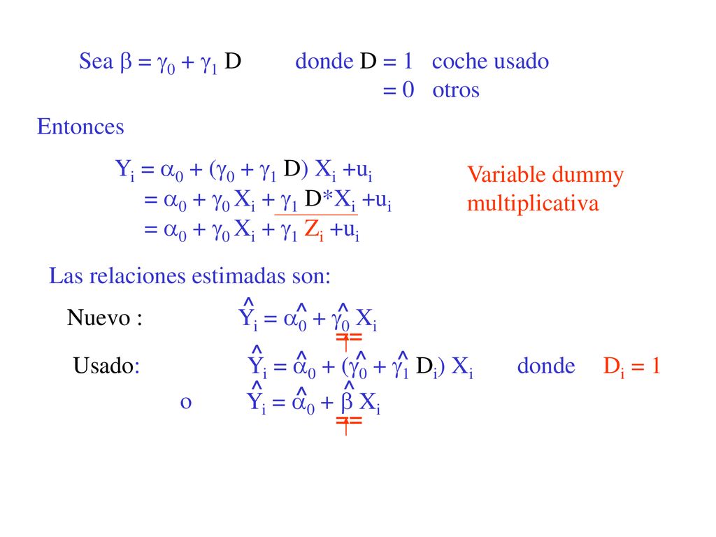Sea  = 0 + 1 D donde D = 1 coche usado = 0 otros